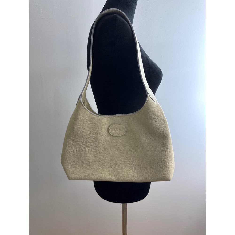 M.I.L.A. Shoulder Bag Cream Pebbled Leather Minimalist Hobo Purse